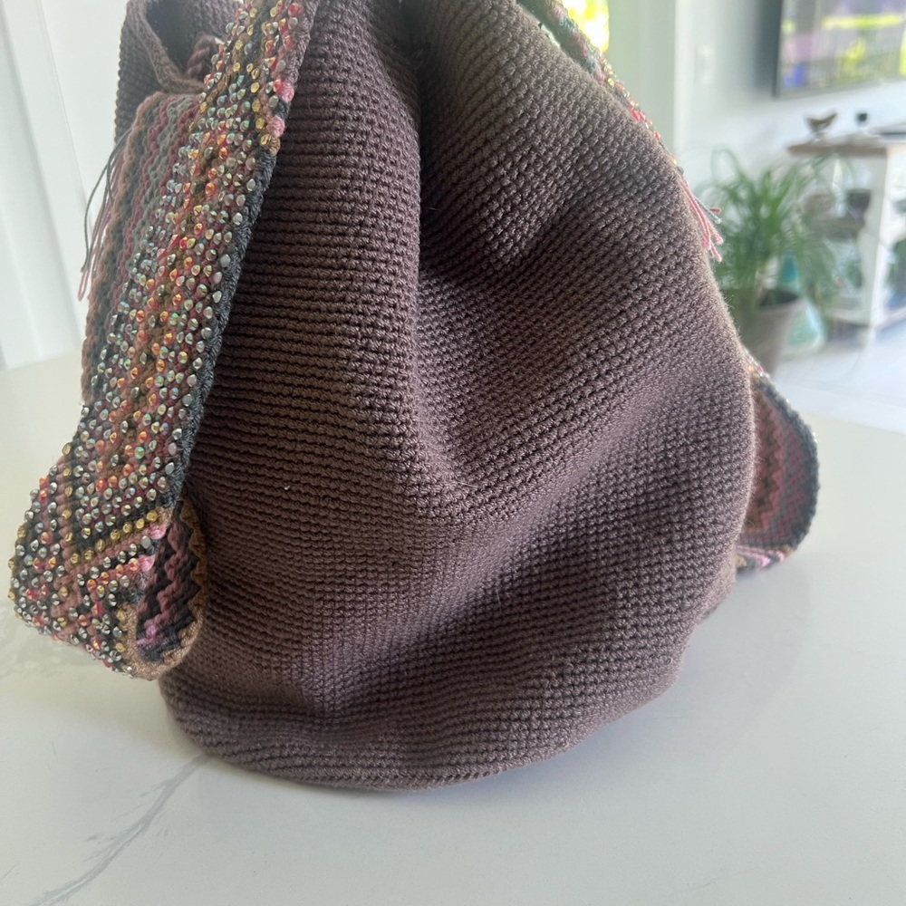 Dusty Mauve Woven Women's Bag with Crystal beaded strap.